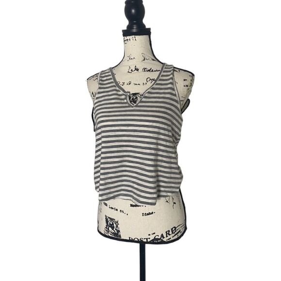 Aerie Gray & White Striped Racerback Crop Tank Top Size S Loose Fit - Picture 3 of 4